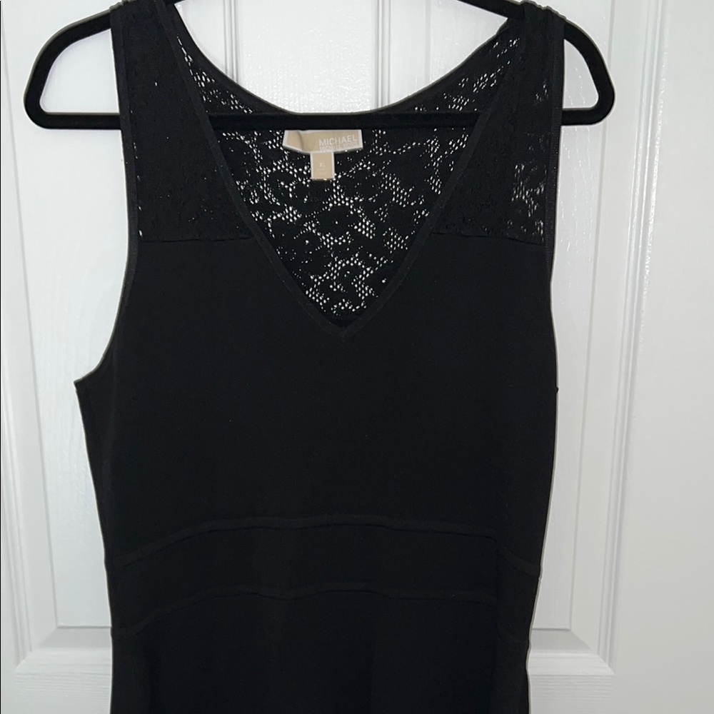 Michael Kors Black Sheath Crochet Dress V Neck